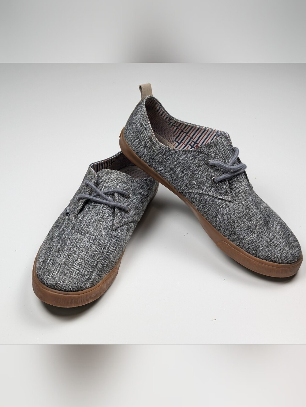 Ben Sherman Mens Grey Tweed Low Top Sneakers Gum Sole Derby Shoes Size 9.5